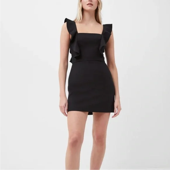 NEW FRENCH CONNECTION Womens Black Sleeveless Mini Ruffle Fit Dress LBD - Picture 10 of 16